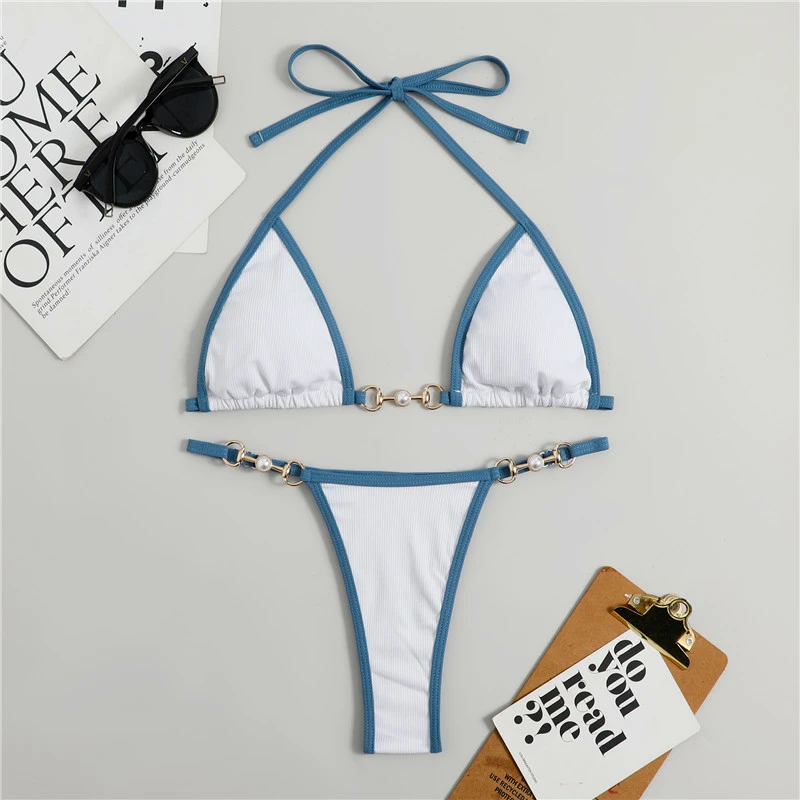 Thong Swimsuit Woman 2023 Push Up Bikini Brazilian Biquinis Chain Bathing Suit Low Waist Swimwear Female Micro Bikini Set Bather