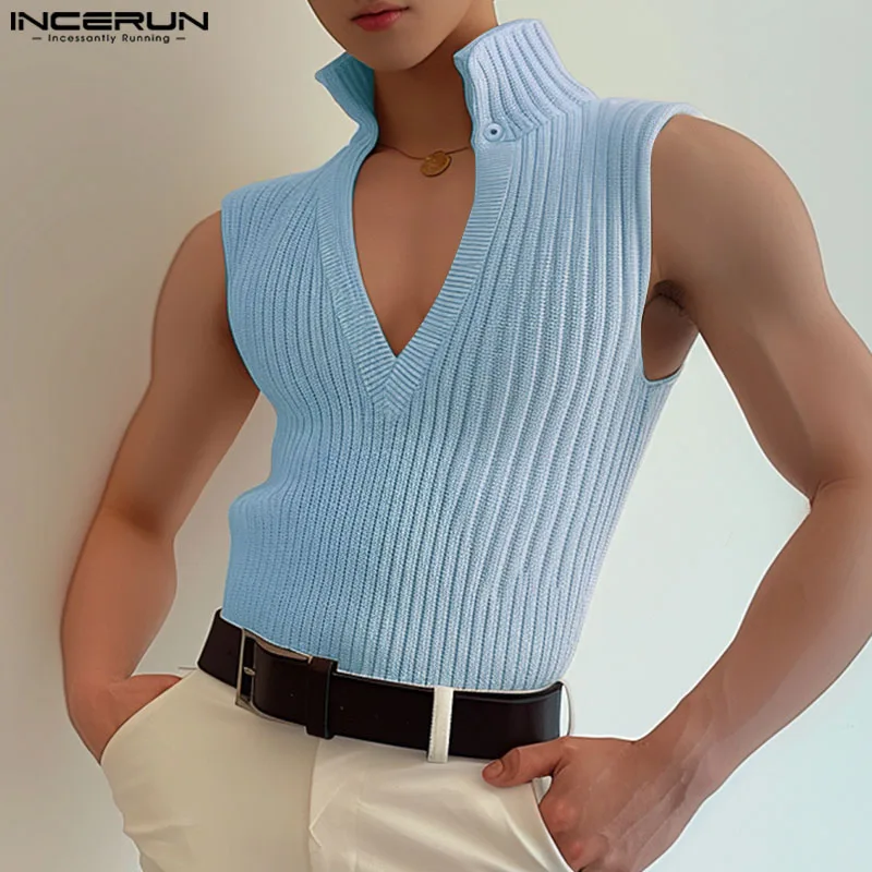 INCERUN 2024 Summer Tank Top Men Shirts Fashion Sleeveless Tops Tee Sexy Knitted Vests Men Clothing Chemise Oversized S-5XL