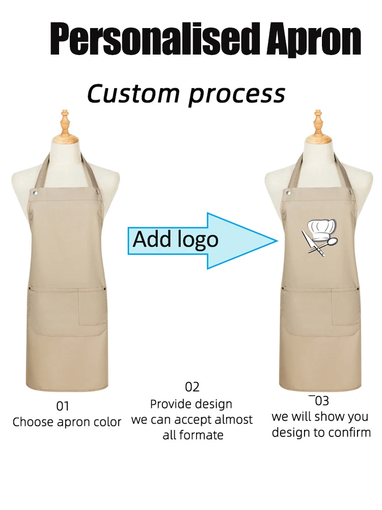 Customize Work Aprons Personalized Logo Man Chef Bib Apron Hairdresser Nail Beauty Apron Kitchen Cooking Cleaning Robe for Women