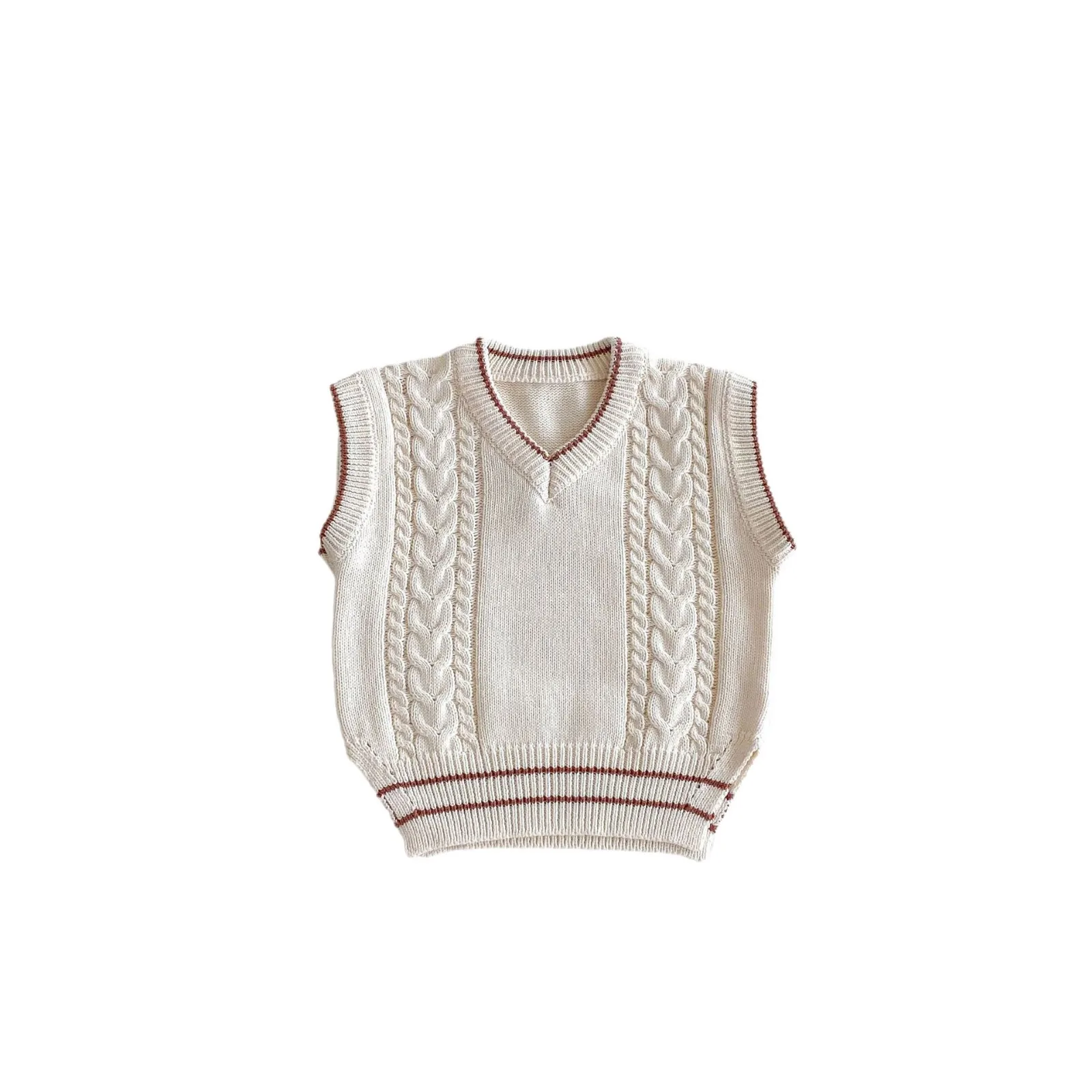 2024 Autumn New Children Knitted Vest Cotton Boys Girls Solid Casual Knitwear Baby Loose Vest Sleeveless Sweater Kids Clothes