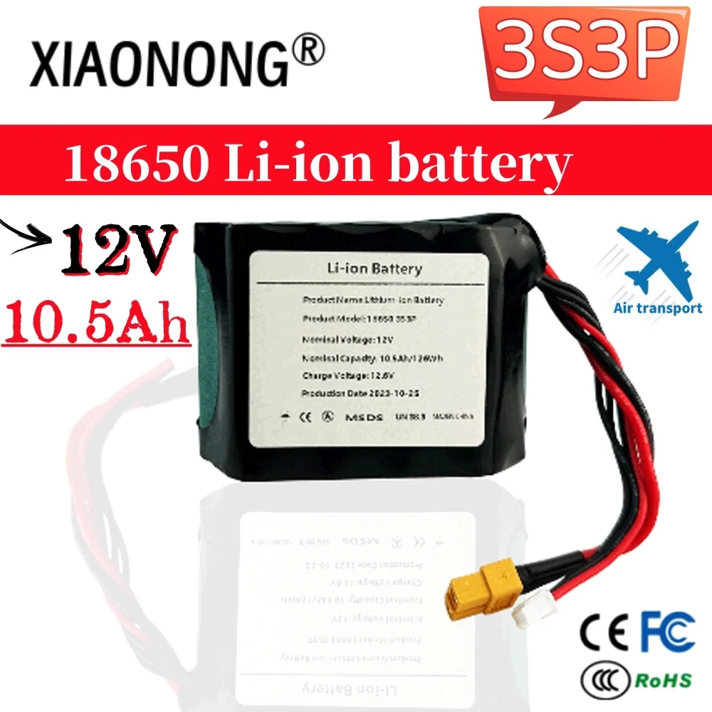 

3S3P 12V 10.5Ah 10Ah High Capacity UAV Rechargeable 12.6V Li-ion Battery for Various RC Airplane Quadrotor XH2.54-4P XT60