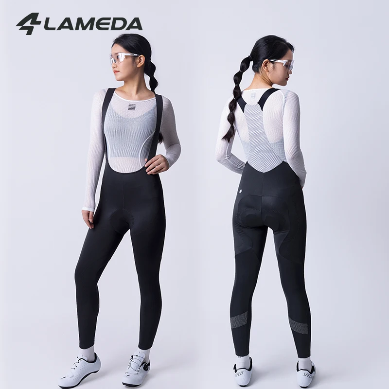 

LAMEDA Women's Winter Thermal Fleece Cycling Bib Pants Fleece Lined Windproof Thickened 3D Italian Seat Pad Cycling Bib Tights