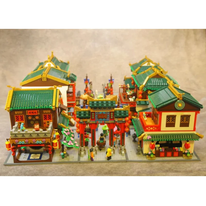 Chinese Ancient City Street View Constructor Blocks Retro Brick House Build Model Architeture Sets for Adults Idea Toy Gift