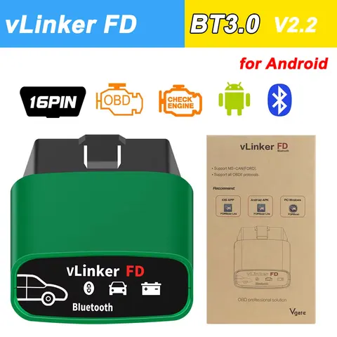 Новый диагностический сканер Vgate vLinker FD + BT4.0 V2.2 ELM327 для Ford Forscan OBD2, автосканер J2534, аналог V1.5 ELM 327 (модель 2026 года)