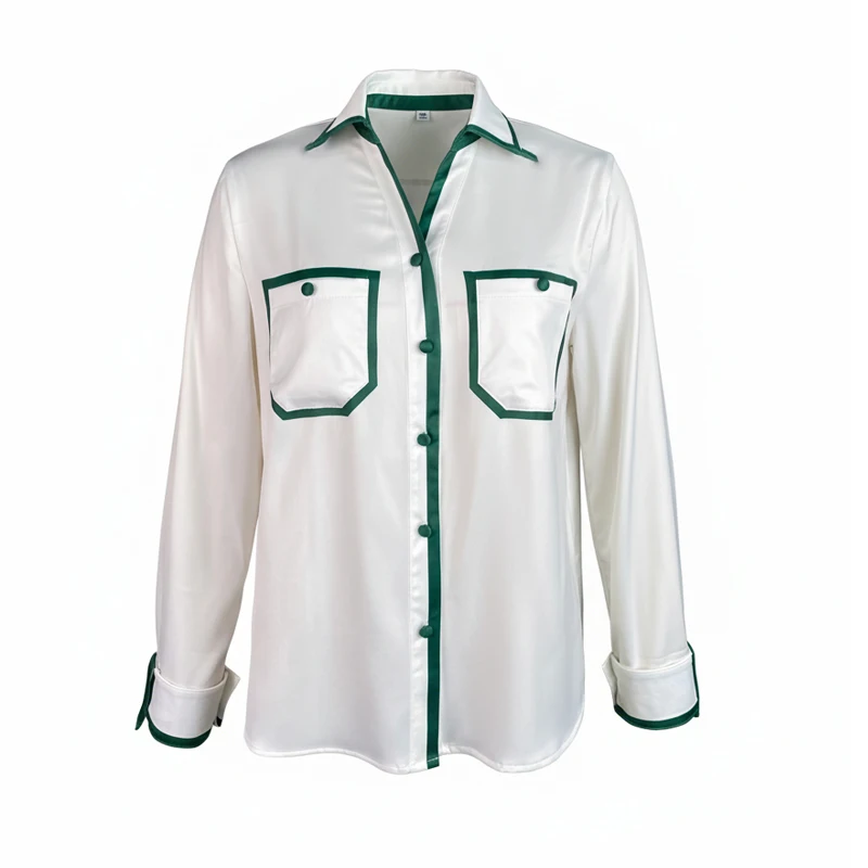 

Yeezzi офисные женские модные контрастные цветные блузки с карманами и лацканами с длинными рукавами, свободные городские повседневные рубашки на пуговицах, топы