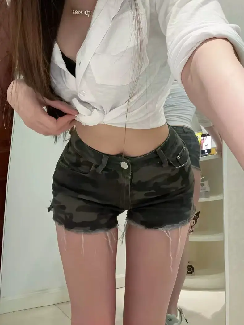 

Summer Women Camouflage Denim Shorts Harajuku Y2k Gyaru 2000s Jean Hot Pants Japanese Cleanfit Korean Fashion Tide Coquette New