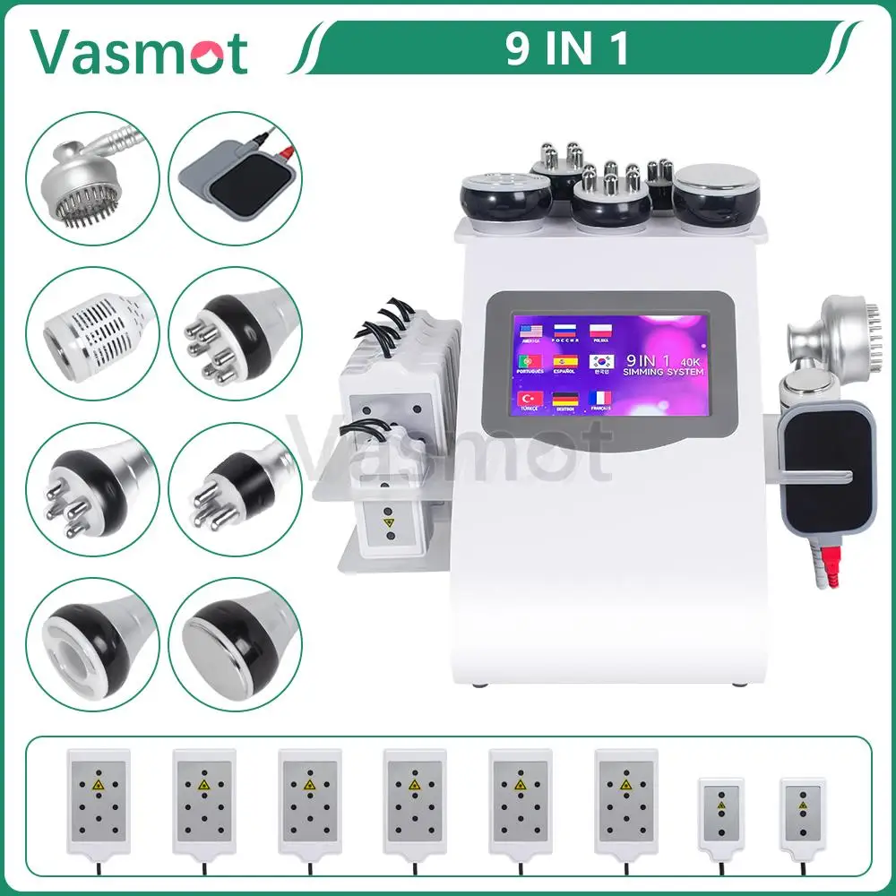 Máquina de cavitação ultrassônica 40k 6/9 em 1, levantamento a vácuo, facial, antirrugas, anticelulite, máquina de emagrecimento corporal, dispositivo de beleza