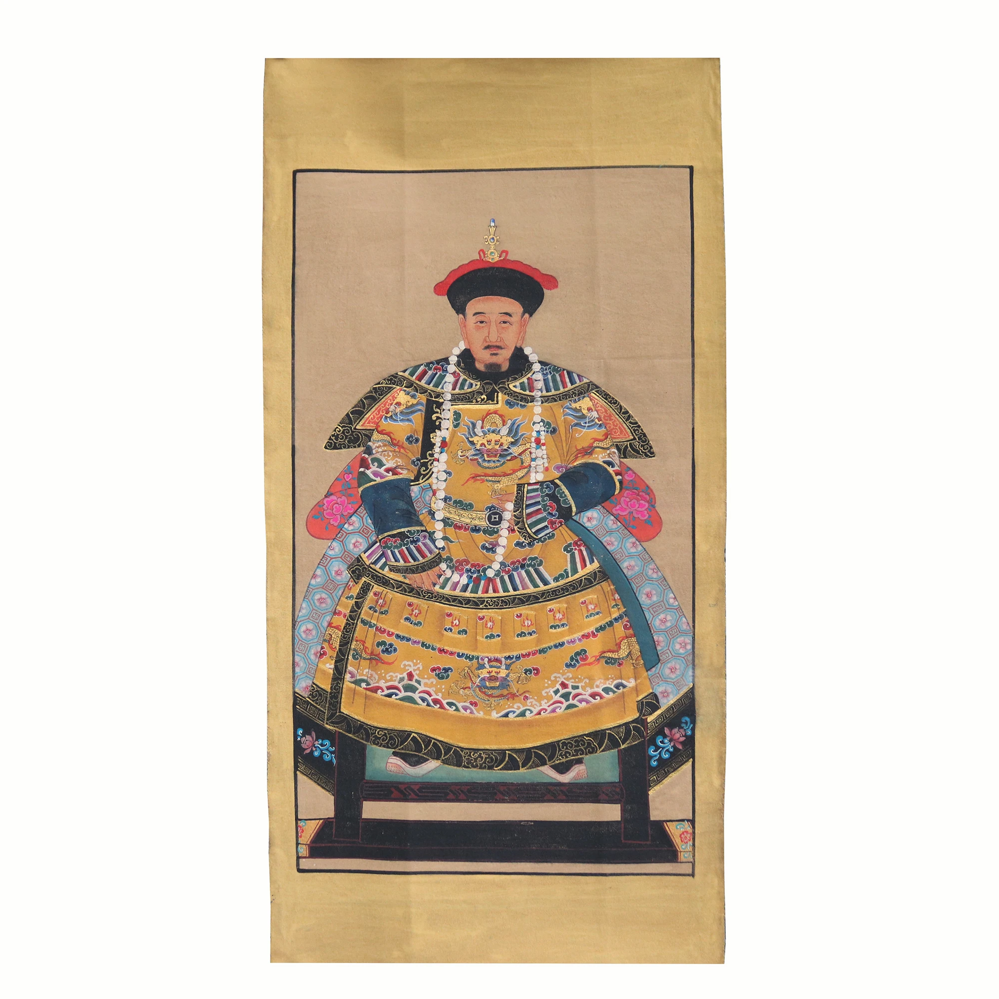 ​Qianlong Emperor Portrait Painting, Unframed Fabric Painting, Antique Looking