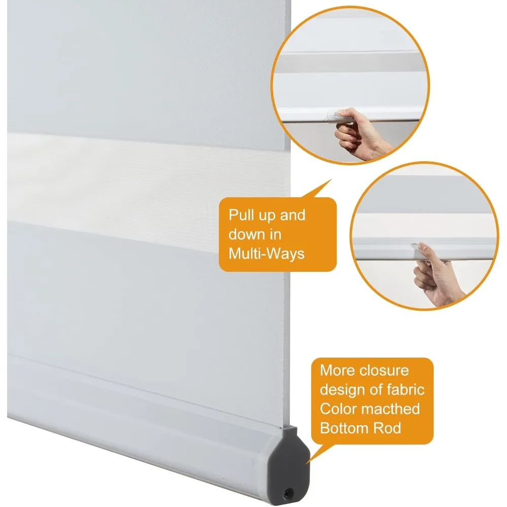 ستائر حمار وحشي لاسلكية للنوافذ، تحكم في الإضاءة بطبقة مزدوجة ليلاً ونهارًا، ظلال بيضاء سهلة التركيب #3