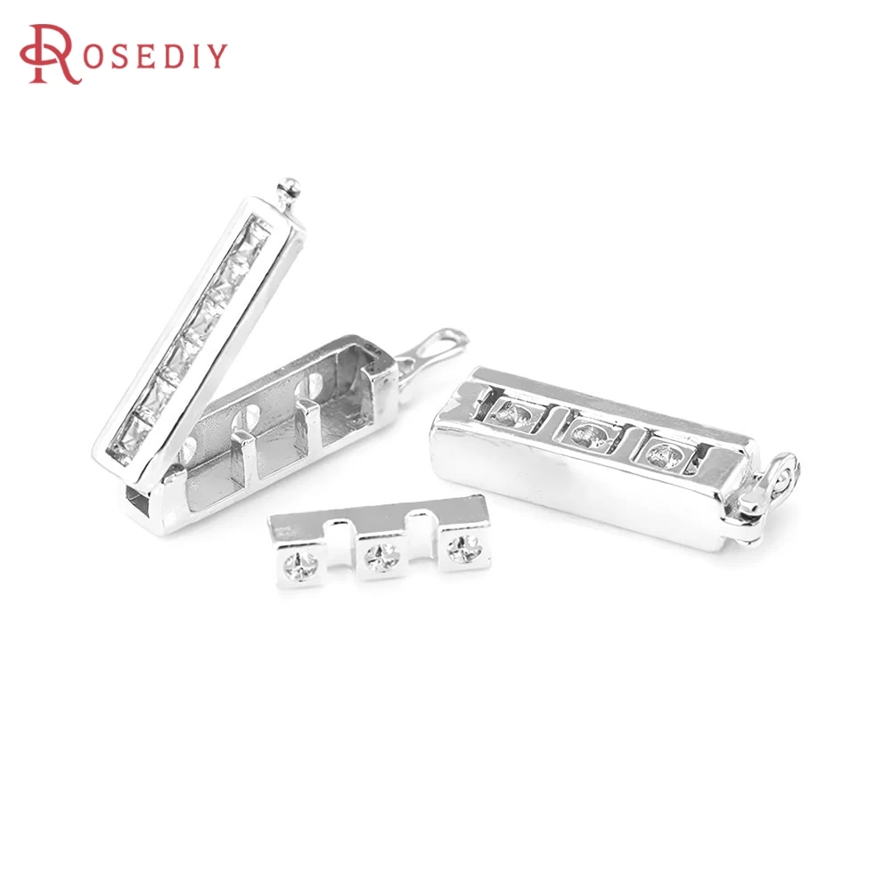 2 Sets 18K Gold Color Brass Zircon 2/3/4/5 Holes Rectangle Bracelets Connect Clasps High Quality Jewelry Diy Accessories Making