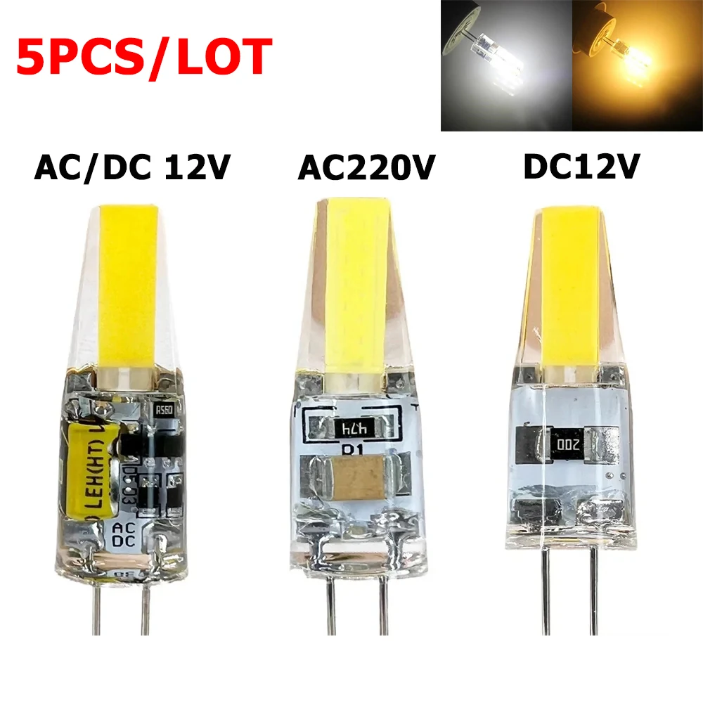 5pcs/lot Dimmable G4 COB Light Mini 6W LED Light Bulbs AC DC 12V 220V Cold/ Warm White LED Lamp For Bedroom Spotlight