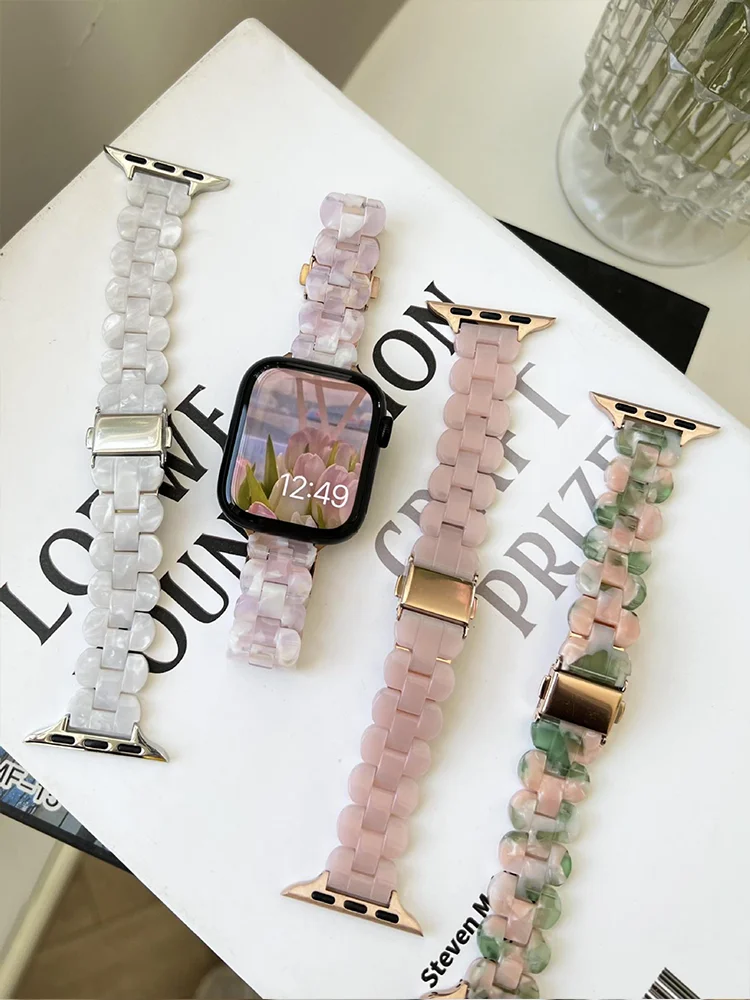 Slim glacier Strap For Apple Watch band 45mm ultra2 49mm 44mm 38/40mm 41mm 42mm Resin Link bracelet iwatch series 9/8/7/SE 6 5 4