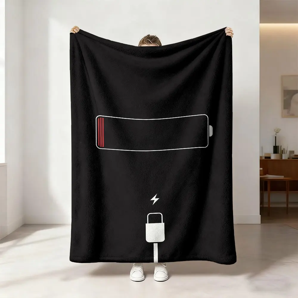 Funny Portable Charger and Power Bank Design Throw Blanket Cozy Home Decor Gift for Tech Lovers