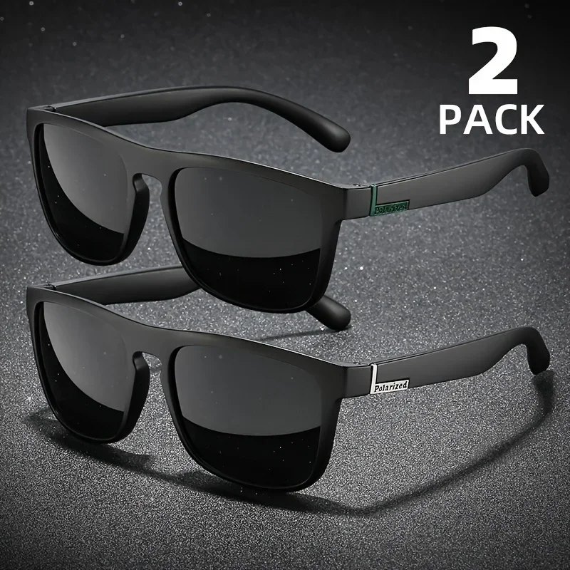 

2PCS Fashion Square Polarized Sunglasses Men Vintage Plastic Male Sun Glasses Women Stylish Black Sport Shades UV400