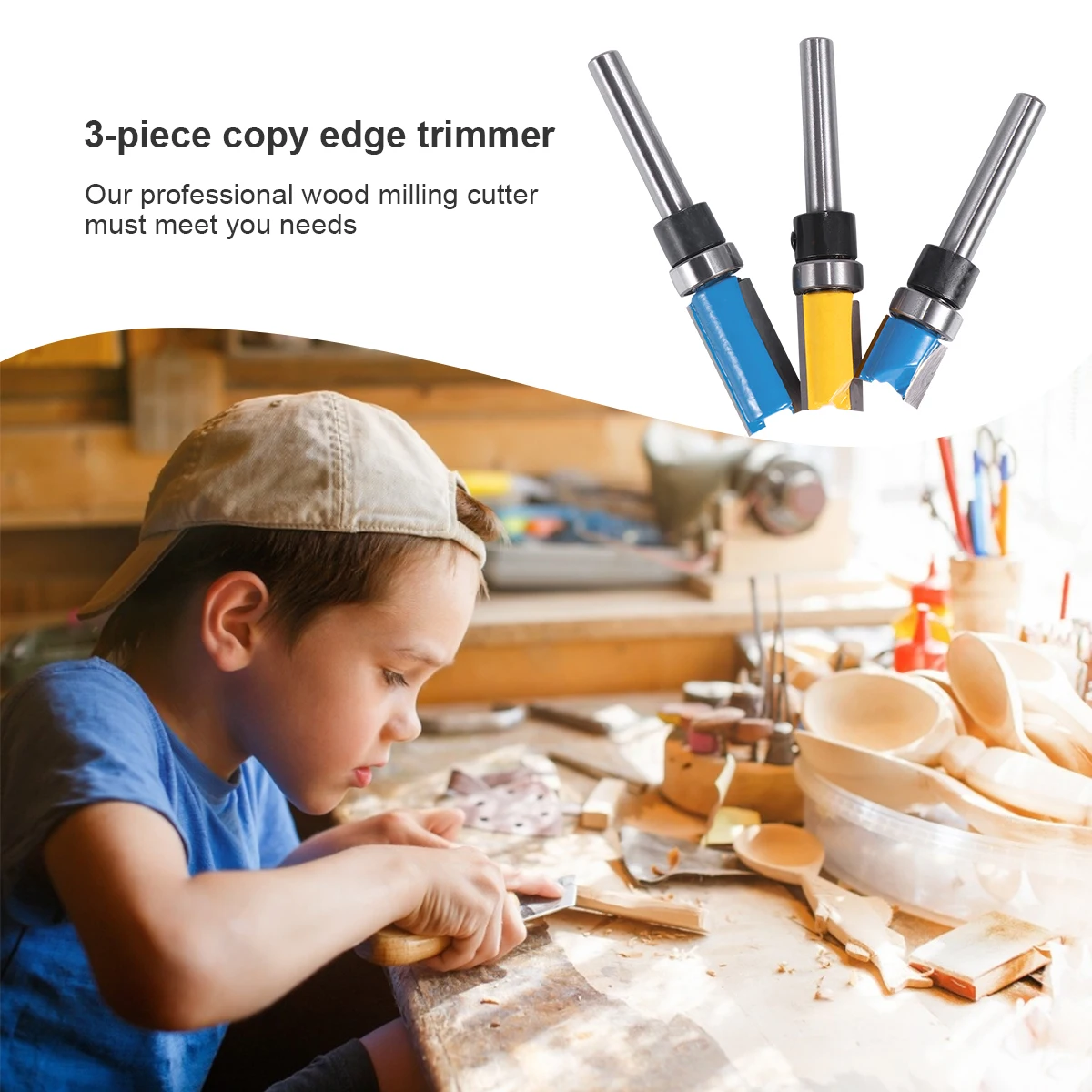 

3pcs 1/4 Inch Straight Flush Trim Router Bit High Precision Woodworking Milling Cutter Set For Mdf Wood Plywood Particle Board