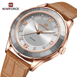 NAVIFORCE Ladies Luxury Waterproof Watch Casual Wild Watches Leather Strap Female Wristwatch Original Quartz Women Clock NF5040