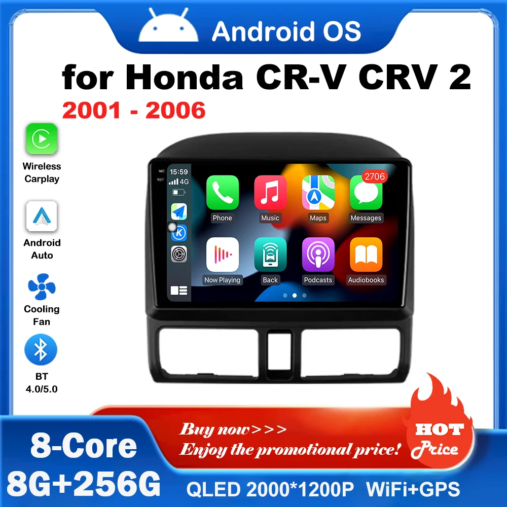 

WiFi Bluetooth GPS Navigation Android System 4G Car Radio Multimedia Player Split Screen 9 '' for Honda CR-V CRV 2 2001 - 2006