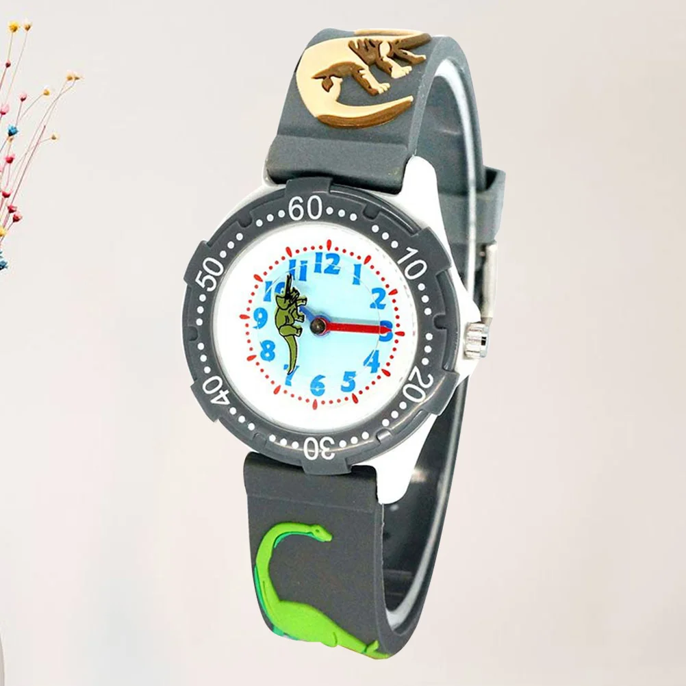 Cartoon Watch Creative Dinosaur Design Waterproof Quartz Wristwatch Grey Unique and Comfortable Birthday Present