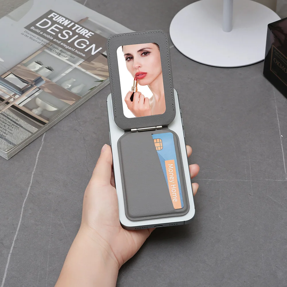 مناسبة لحقيبة البطاقات المغناطيسية ذات المرآة من سلسلة Apple وحامل الهاتف المحمول