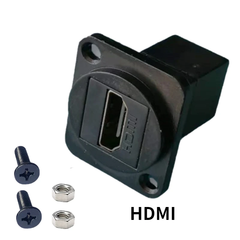 D-type HDMI 180 degree direct docking, with screw fixed panel adapter connector, black, silver, module