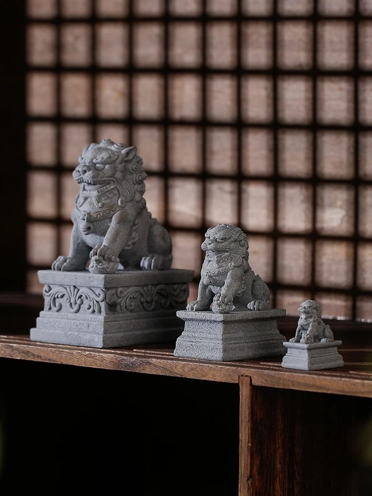 

Chinese Style Carving Ornaments Furui Stone Lion Pair of Tea Pet Bonsai Fish Tank Desktop Lobby Balcony Decoration Home Crafts