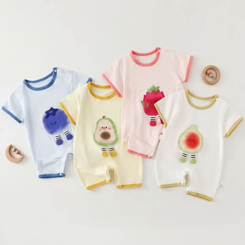 Baby Clothes Kids Jumpsuit Tencel Baby Short-sleeved Newborn Summer Thin Breathable Sweat-absorbent Crawling Clothes 0-12 Months