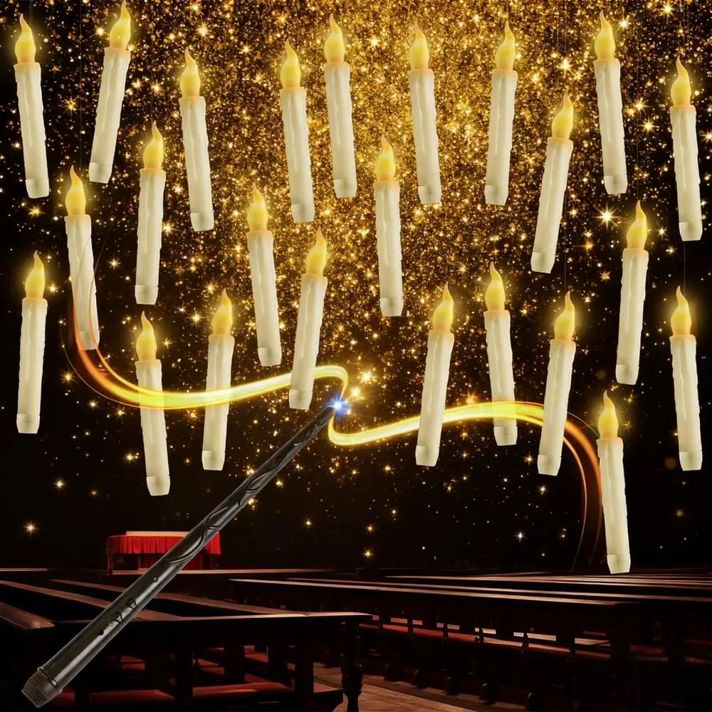 

Плавающие свечи с палочкой Волшебные подвесные свечи Беспламенные мерцающие светодиодные конические свечи с палочкой Удаленные батарейные оконные свечи