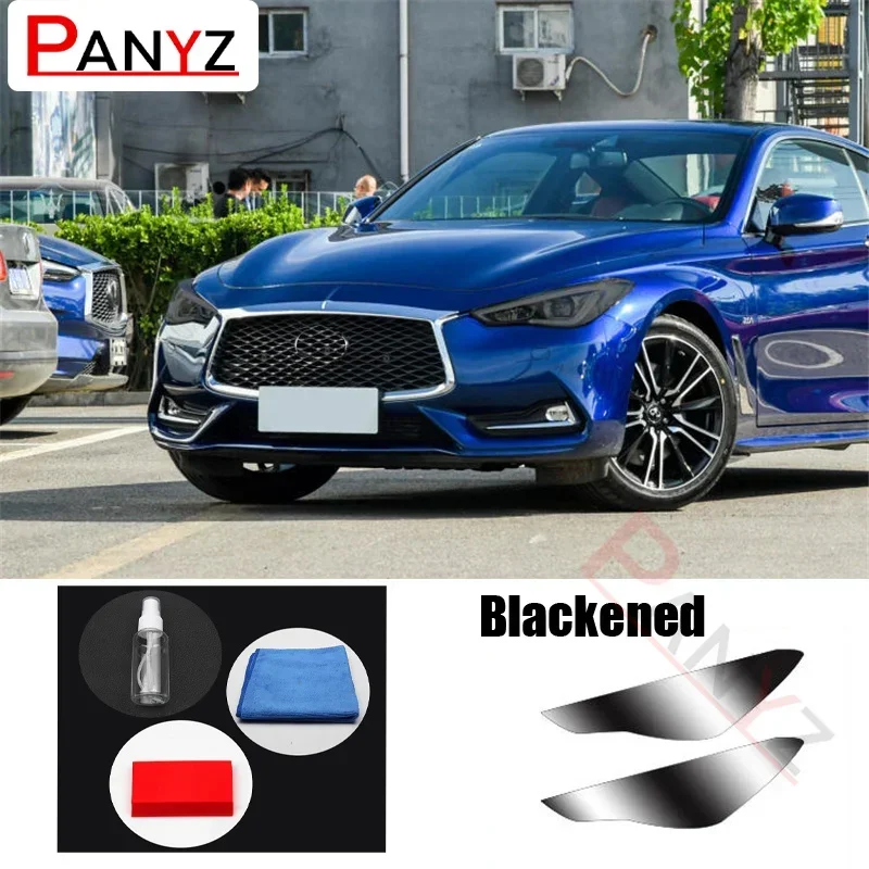 

2X Car Headlights Tint Black TPU Protective Film Transparent Lamp Sticker Panel Pre-cut For Infiniti Q60 2017-2021 Accessories