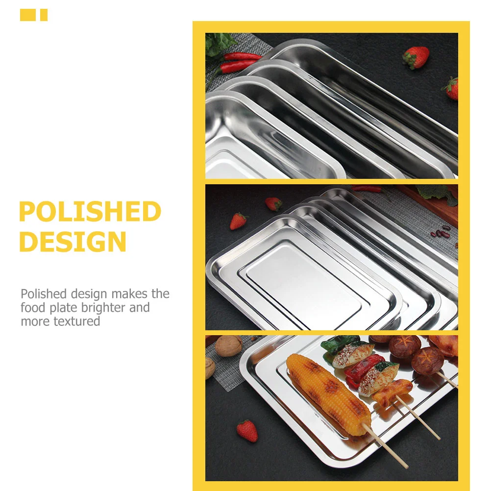 10 Pcs Tray Food Containers Rectangular Baking Snack Plate Stainless Steel Dessert Storage Home Plates Toddler Severing