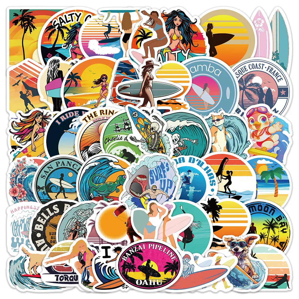 

10/51PCS Summer Surf Stickers Personalized Cool Creative DIY Stationery Case Water Cup Guitar Phone Case Decorative Decal Toy