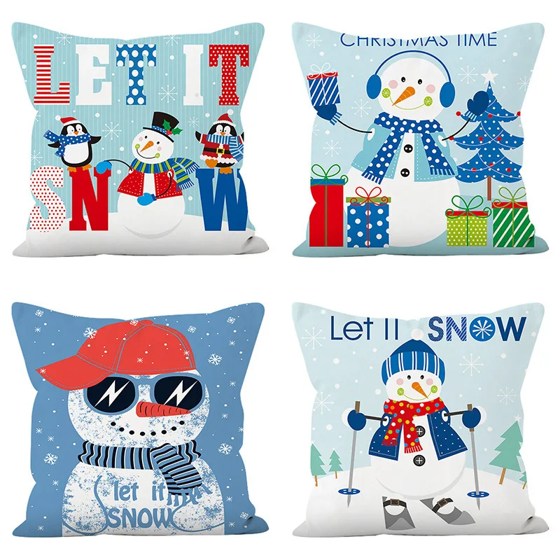 

4 шт., супермягкие наволочки с рождественским снеговиком, праздничный декор с 4 уникальными дизайнами, застежка-молния, можно стирать в машине