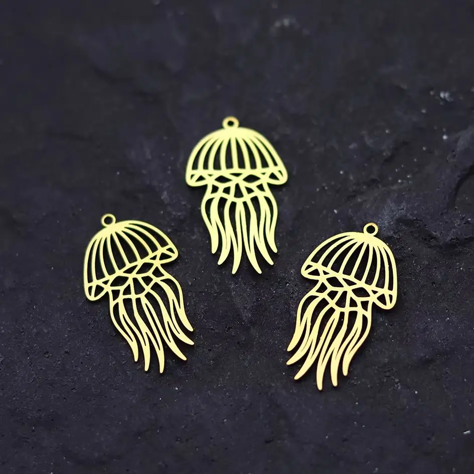 3pcs Golden Elegant Jellyfish Charms DIY Tassels Earrings Stainless Steel Pendant for Jewelry Making Handmade Accessories Bulk