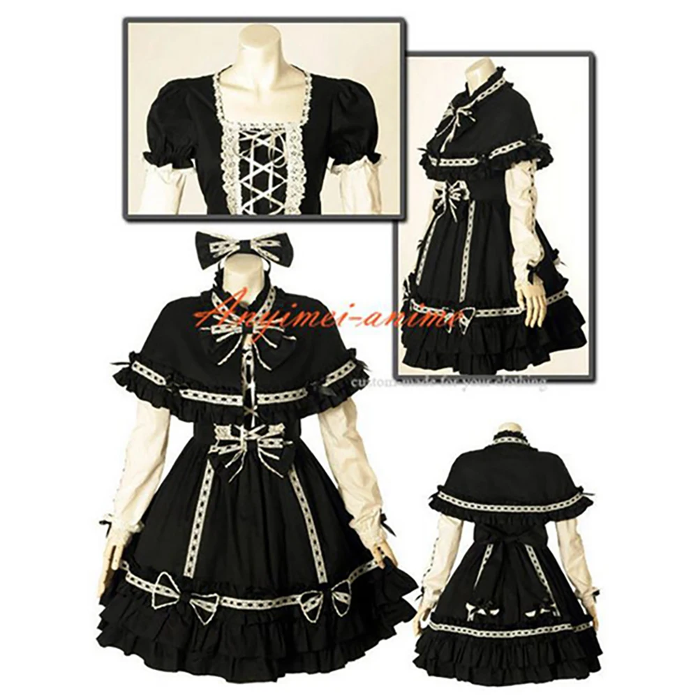 fondcosplay Sissy Maid Gothic Lolita Punk Fashion black cotton Dress cape Cosplay Costume CD/TV[CK1049]