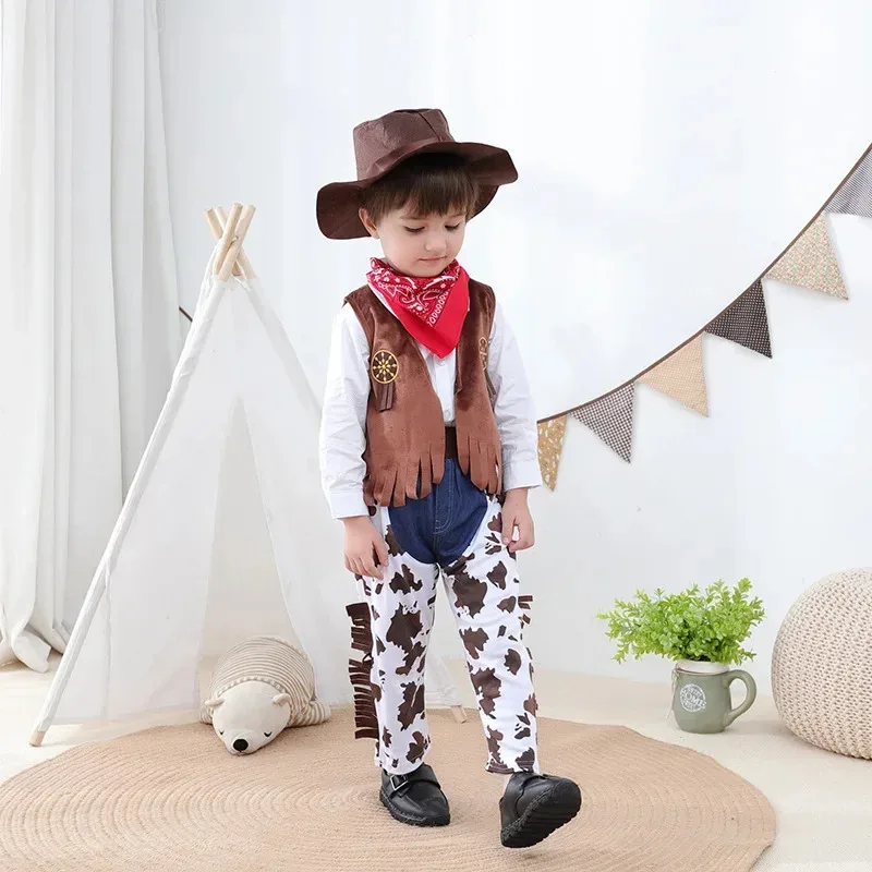 

COSda@Western Cowboy Costume for Children Stage Performance Outfits Cosplay for Purim Halloween Event Dressing