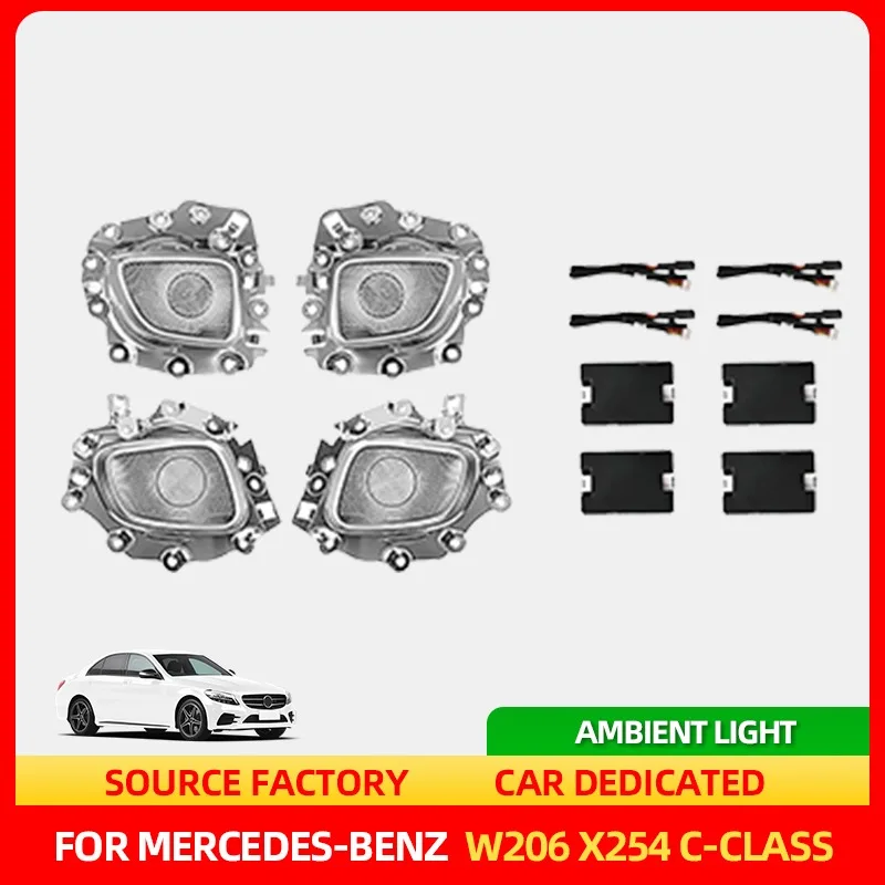 

Внутренние наклейки, новый 64-цветный светодиодный динамик среднего радиуса действия с полной подсветкой и окружающей подсветкой для Mercedes Benz W206 X254 C-Class Ca