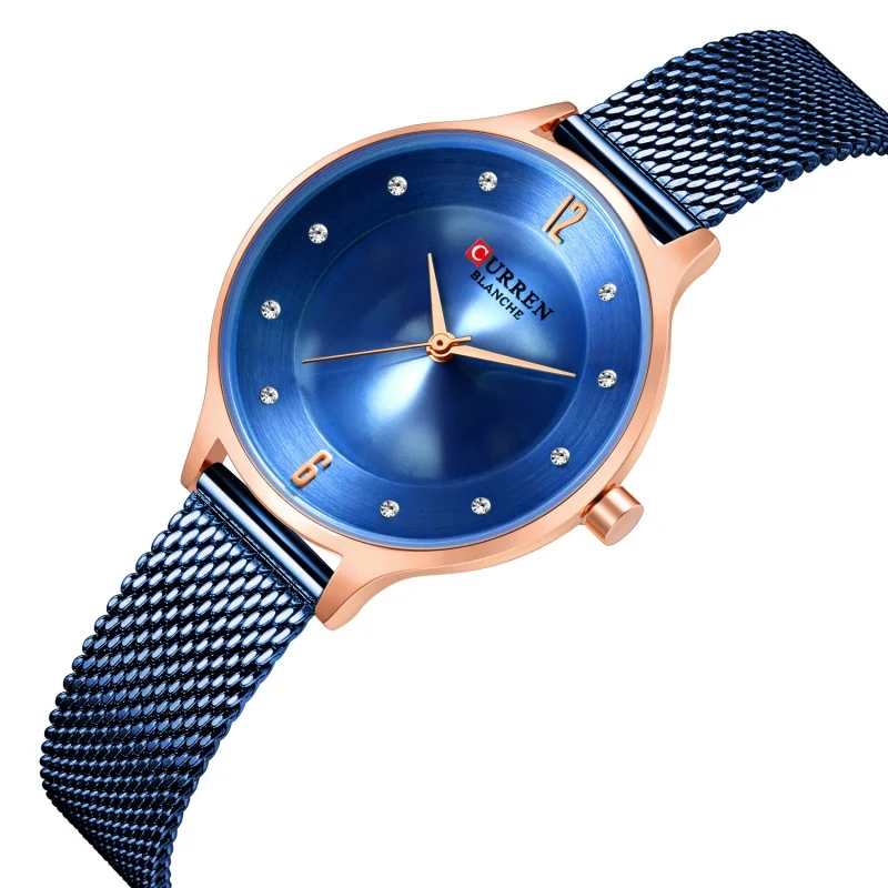 Curren 9036 여성용 방수 쿼츠 시계, 메쉬 스트랩, 패션 캐주얼 시계