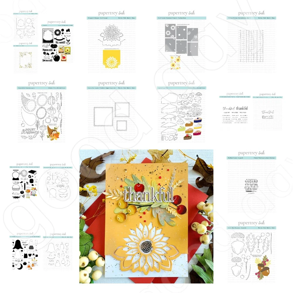 New Autumn Harvest Sunflower Acorn Corn Metal Cutting Dies Stamps Stencils and Hot-Foils DIY Holiday Greeting Cards Scrapbooking