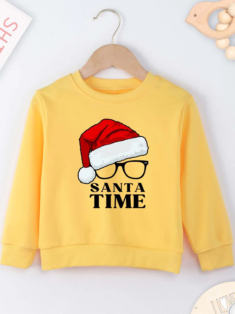 Santa Time Funny Christmas Kids Clothes Red Festival Sweatshirt Boy Girl Home Xmas Party Tops Cozy Soft Children Hoodies 2023