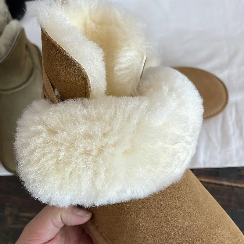 Careaymade-Hot Genuine leather wool women boots,warm thickened  winter plush snow shoes,Northeast fur cotton women short boots