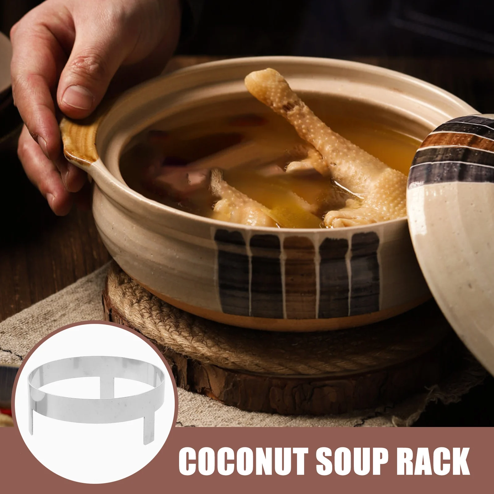 

2Pcs Metal Coconut Soup Holder Wear Resistance Stable Design Generous Appearance Safe Convenient Usage Coconut Bowl Stand