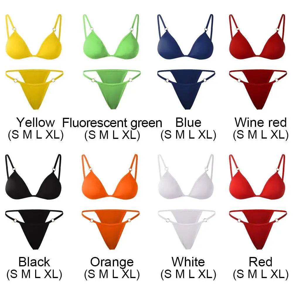 Beach Woman Girl Sexy Solid Color Metal Buckle Bikini Set Split Swimwear Swimsuit Two Piece