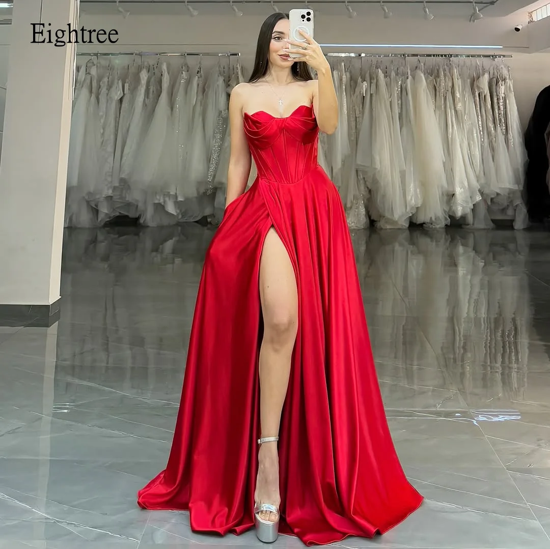 

Eightree Sexy Red A Line Formal Prom Gowns Sweetheart Neck Evening Dress Saudi Side Slit Women Party Dresses Customized