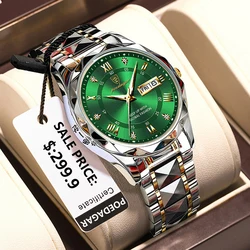 POEDAGAR Fashion Green Quartz Watch for Men Stainless Steel Waterproof Luminous Mens Watches Top Brand Luxury Relogio Masculino