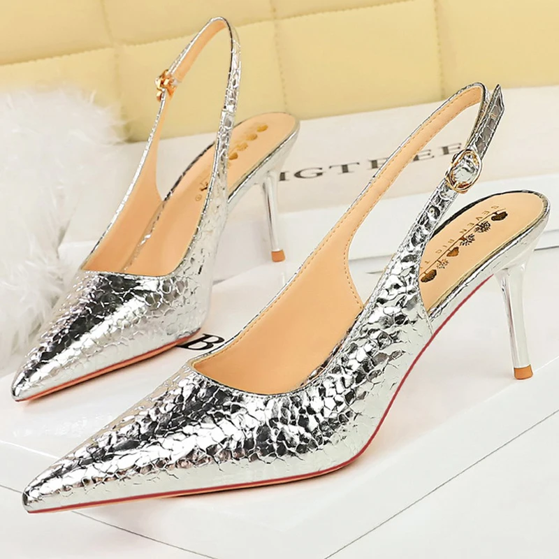 BIGTREE Shoes Summer Women Sandals Patent Leather Design New Women Pumps Fashion Kitten Heels Ladies Shoes Stiletto Plus Size 43