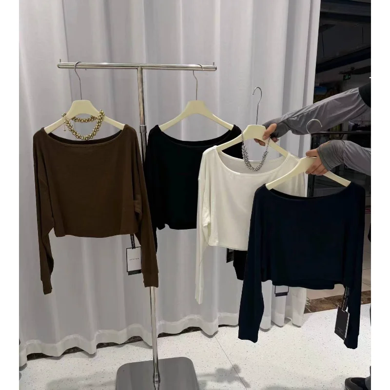 Fashionable Korean Style Long Sleeve Shoulder Bared T-Shirt Women Loose Hot Girl Early Autumn New Arrival Casual Streetwear