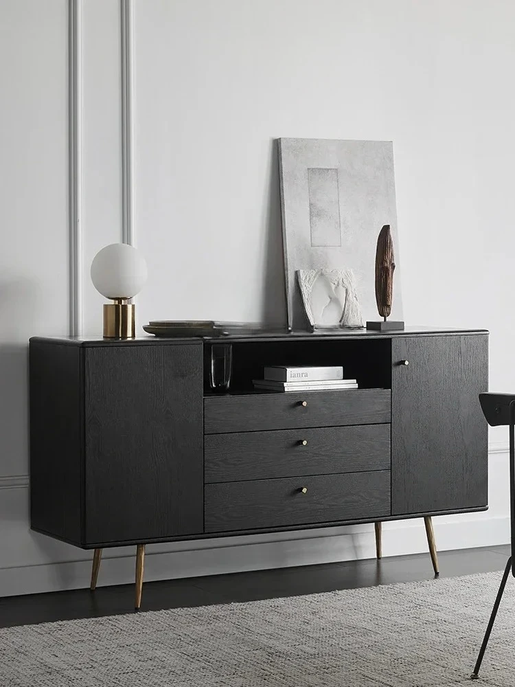 

Nordic Retro Solid Wood Sideboard Simple Living Room Black Tea Cabinet Dining Room Storage Cabinet