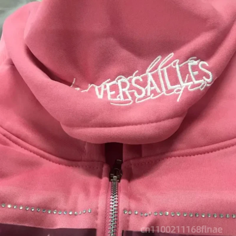 Amerikaans vest-sweatshirt, zwarte hoodie met rits, veelzijdig casual jack met rits, roze en zwart hiphop-topjack