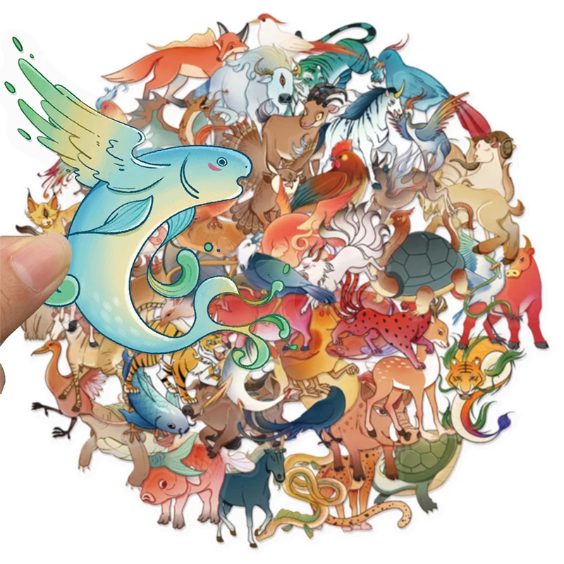 50PCS Cartoon Shan Hai Jing Stickers Decorative Guitar Notebook Stationery Guitar PET Transparent Waterproof Decals Kid Toy Gift