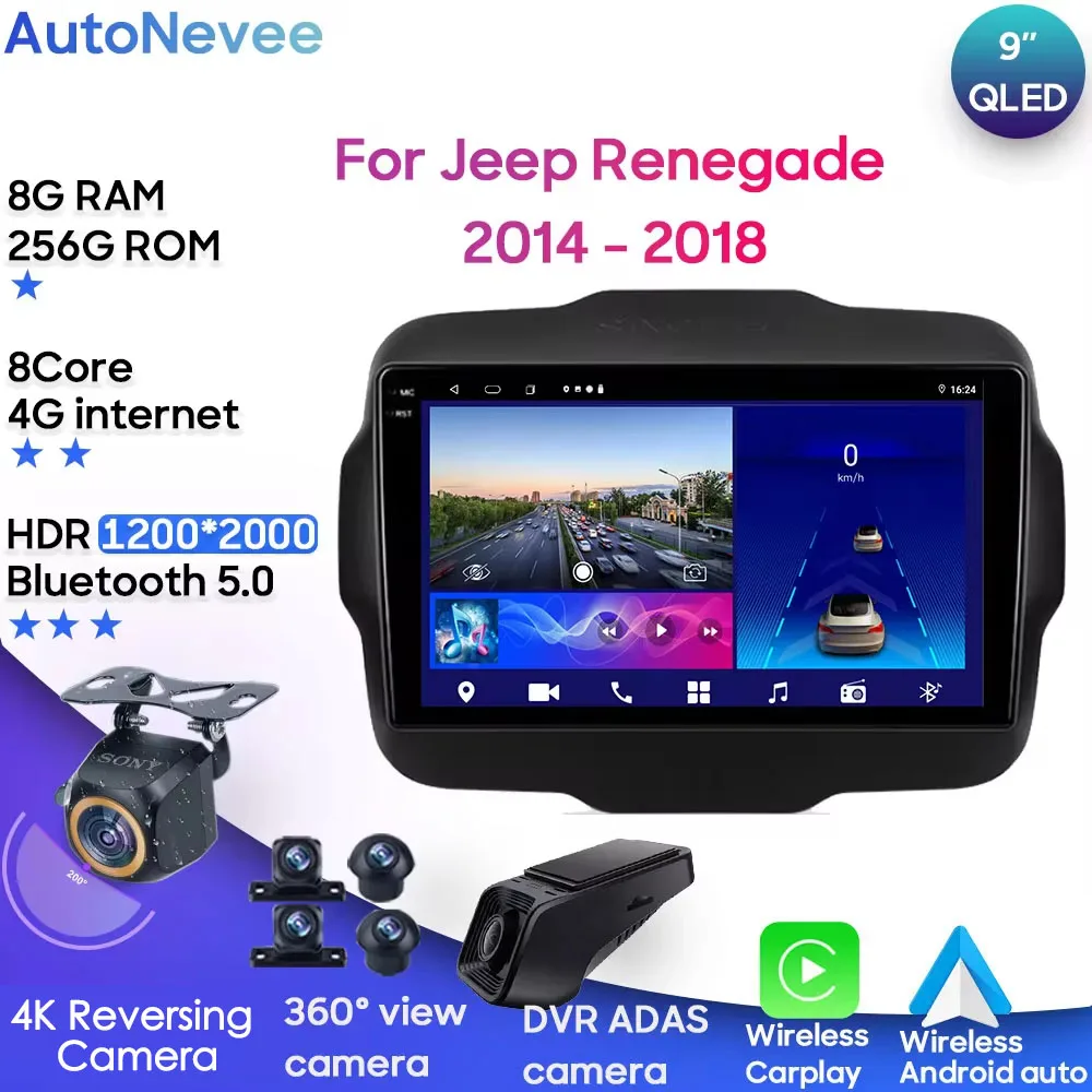 

Android Multimedia For Jeep Renegade 2014 - 2018 Car Stereo CPU Radio QLED Player GPS Navigation Carplay Auto HDR Wifi No 2din