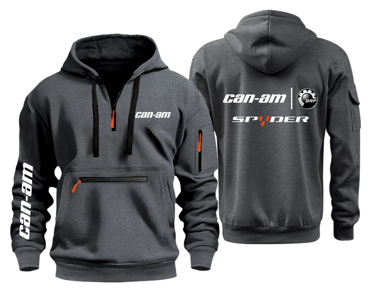 Can Am Off Road Brp Atv Commander Utv Outlander Semi-Zip poche à capuche décontracté hommes et mode sweat haut à capuche